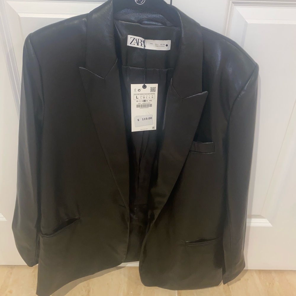 Zara Black Leather Blazer